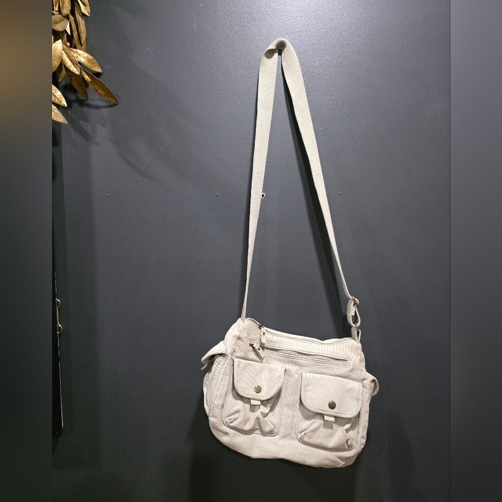 LL Bean Canvas Crossbody Shoulder Bag Side Pockets Utility Y2K Cotton 13x9x5